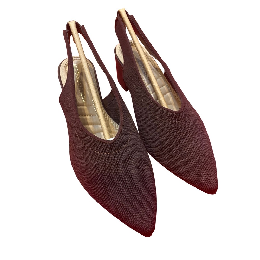 Adrienne Vittadini Gotham Brown Stretch Fabric Slingback Block Heel Pumps 6M